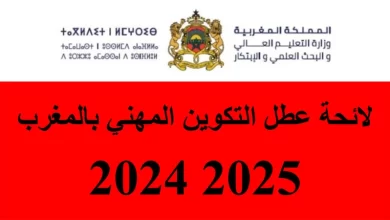 لائحة عطل التكوين المهني بالمغرب 2025